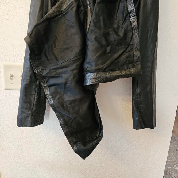 American Eagle Outfitters -  Long Black Leather Coat - Buttons Up - Lined  -Sz L - Picture 9 of 9